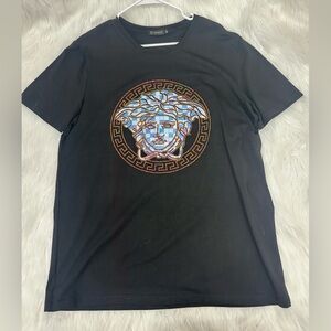 Versace Black Tee with Blue Medusa Graphic